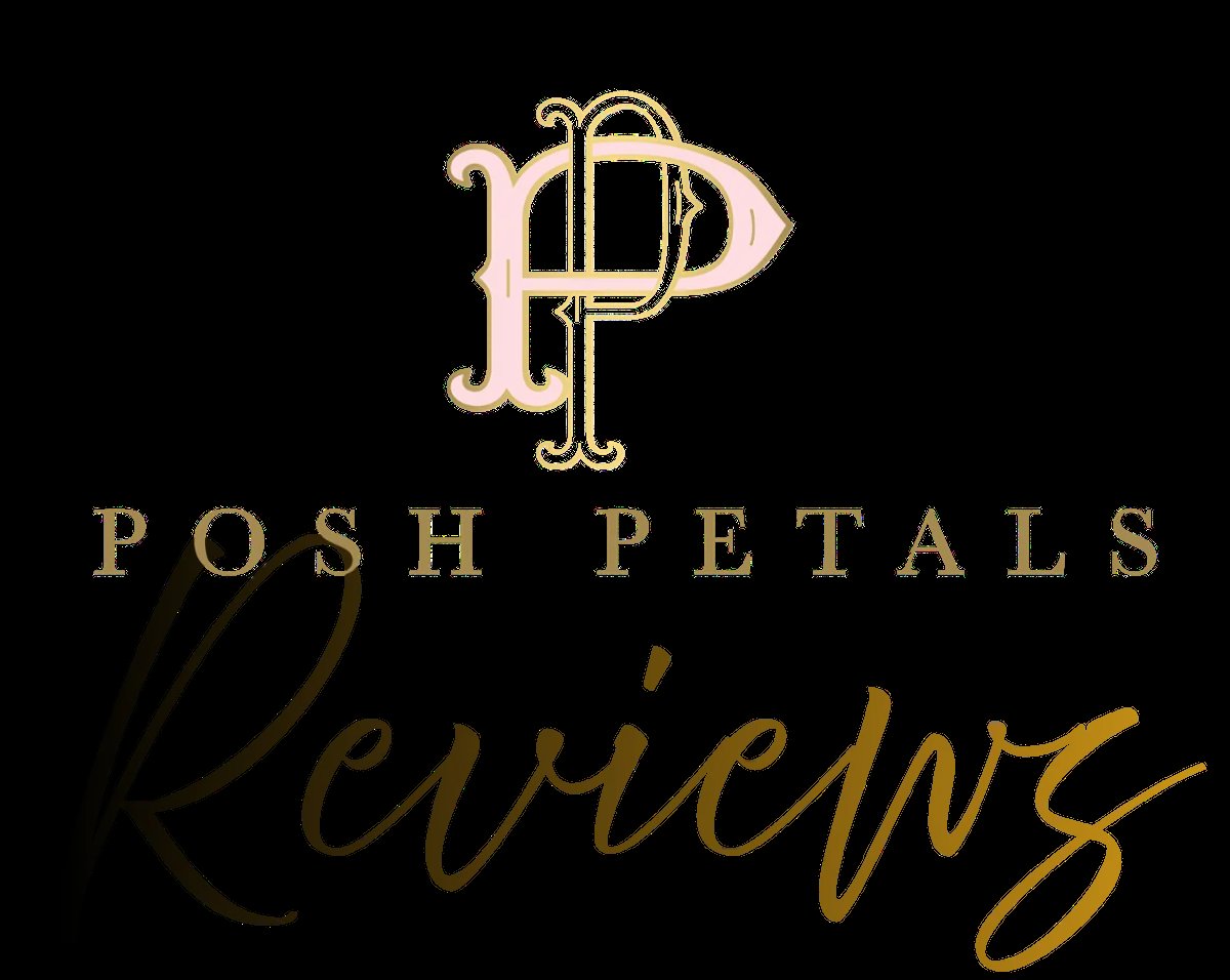 Posh Petals Reviewing logo with decorative gold letters on black background